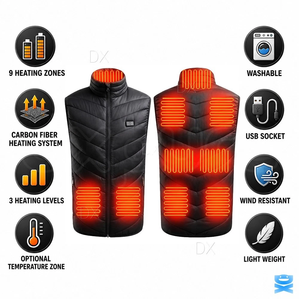 Heated Vest 9 Heating Zones With 10000mAh Battery Pack Electric Heating Vest US - product detail image 4