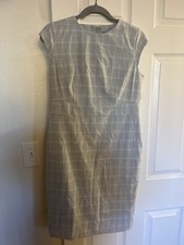 Ann Taylor Petite Sheath Dress 8P Gray Plaid Cap Sleeve Career NWOT