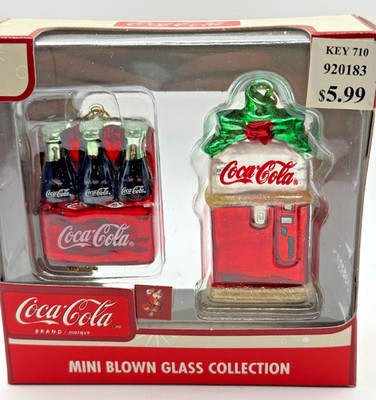 Coca-Cola Mini Blown Glass Ornaments Set 6-Pack Vending Machine Cavanagh NIB