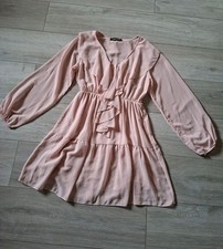 Cameo Rose Light Pink Sheer Tiered Flared Dress Frilled Party Retro UK8/10