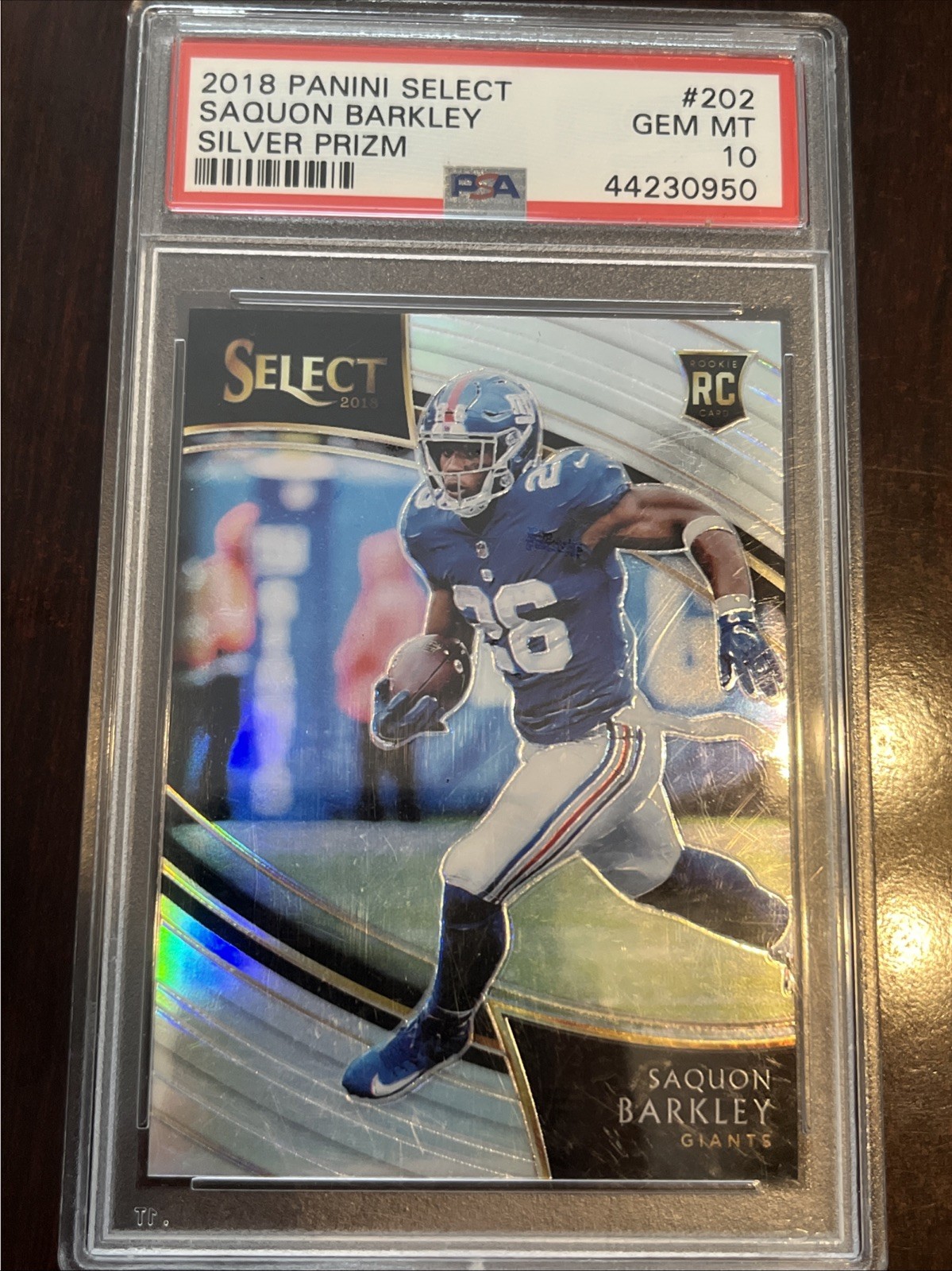 2018 Panini Select SAQUON BARKLEY FIELD LEVEL SILVER PRIZM EAGLES RC #202 PSA 10