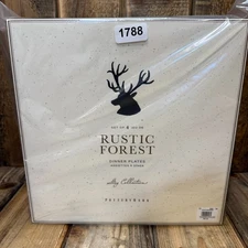 POTTERY BARN RUSTIC FOREST REINDEER STAG DINNER PLATES, LODGE, CABIN CHRISTMAS