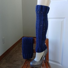 Navy Blue Leg Warmers OSFM crochet warm thick chunky over the knee dance premade