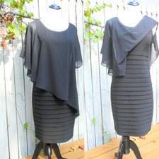 BETSY & ADAM Black Dress Shutter Pleat Bandage w/Cape Size 6 RETAIL $249