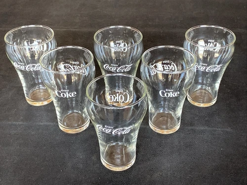 6 VTG NOS 1970's Coca Cola Coke Drinking Glass ENJOY Coca Cola Bell Shaped 10oz