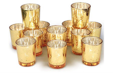 Gold Votive Candle Holders Bulk, Mercury Glass Tealight Candle Holder Set of 12
