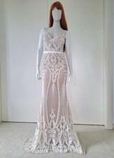 Apart Hochzeitskleid Abendkleid Weiß Beige Pallietten 34 XS Neu Kleid Lang 