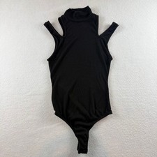 Free People Intimately Black Ribbed Cold Shoulder Mock Neck Bodysuit XS TP