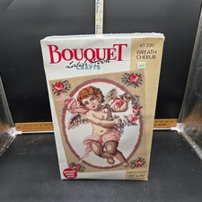 Vintage Bouquet Crafts Latch Hook Kit Wreath Cherub Angel KT 230 NEW Sealed