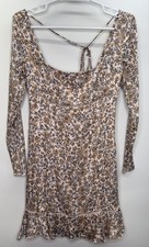 Free People Boho Mini Floral Dress Y2K Long Sleeve Back Tie Slim Cottage Women 0