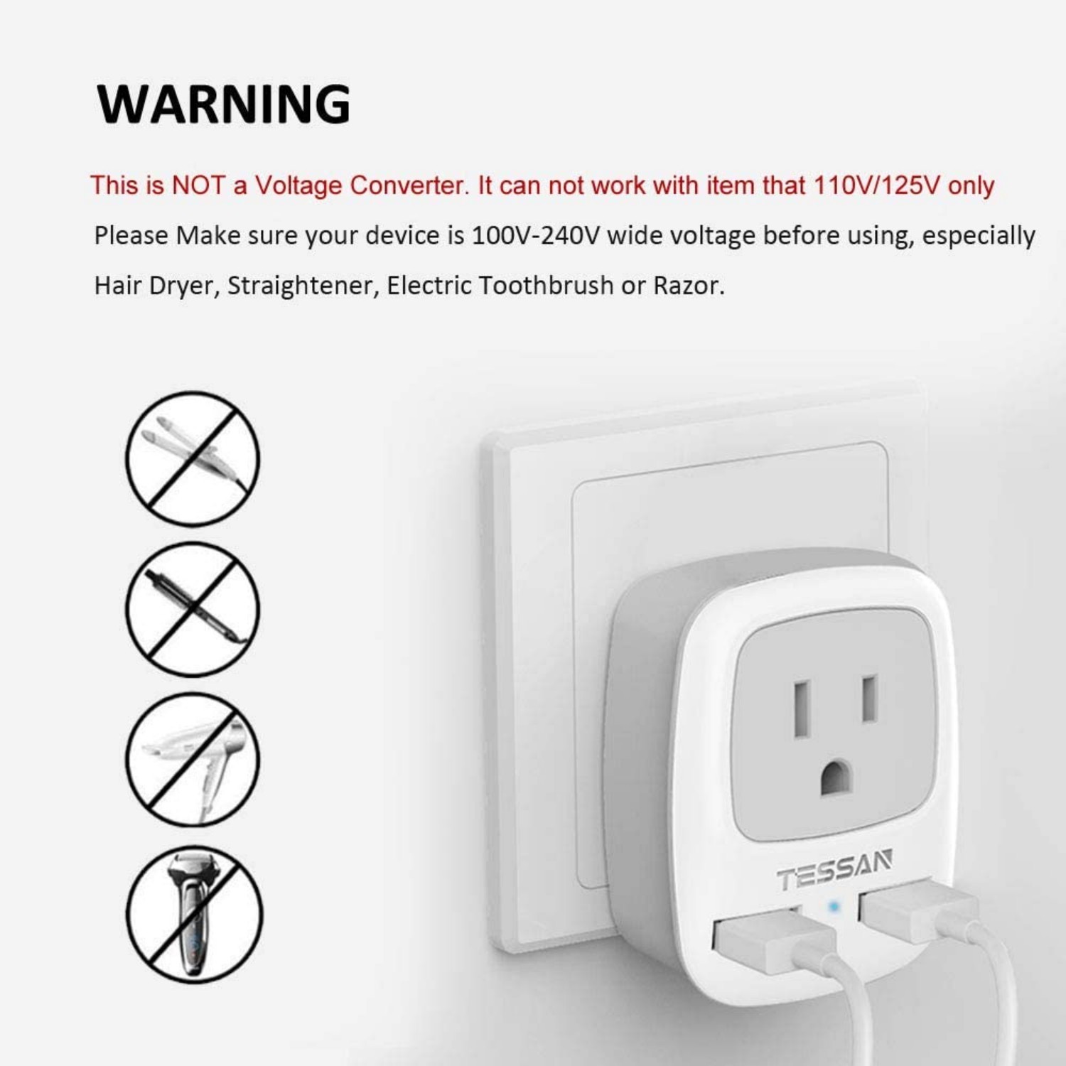 European Travel Plug Adapter with 2 USB Port Type C Outlet Charger to EU Iceland