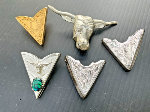 Lot Of 5 Vintage Collar Tips Silver Gold Longhorn Steer Rodeo Western