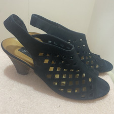 Pod Shoes Black Cut-Out Slingback Block Mid Heel Open Toe Sandals UK 5