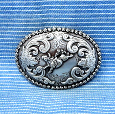 Bull Rider Cowboy Dress Belt Buckle Western Floral Scroll Vtg 80s Nocona .TYC807