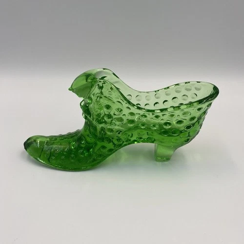 Fenton Green Vintage Hobnail Glass Cat Head Shoe/ Slipper