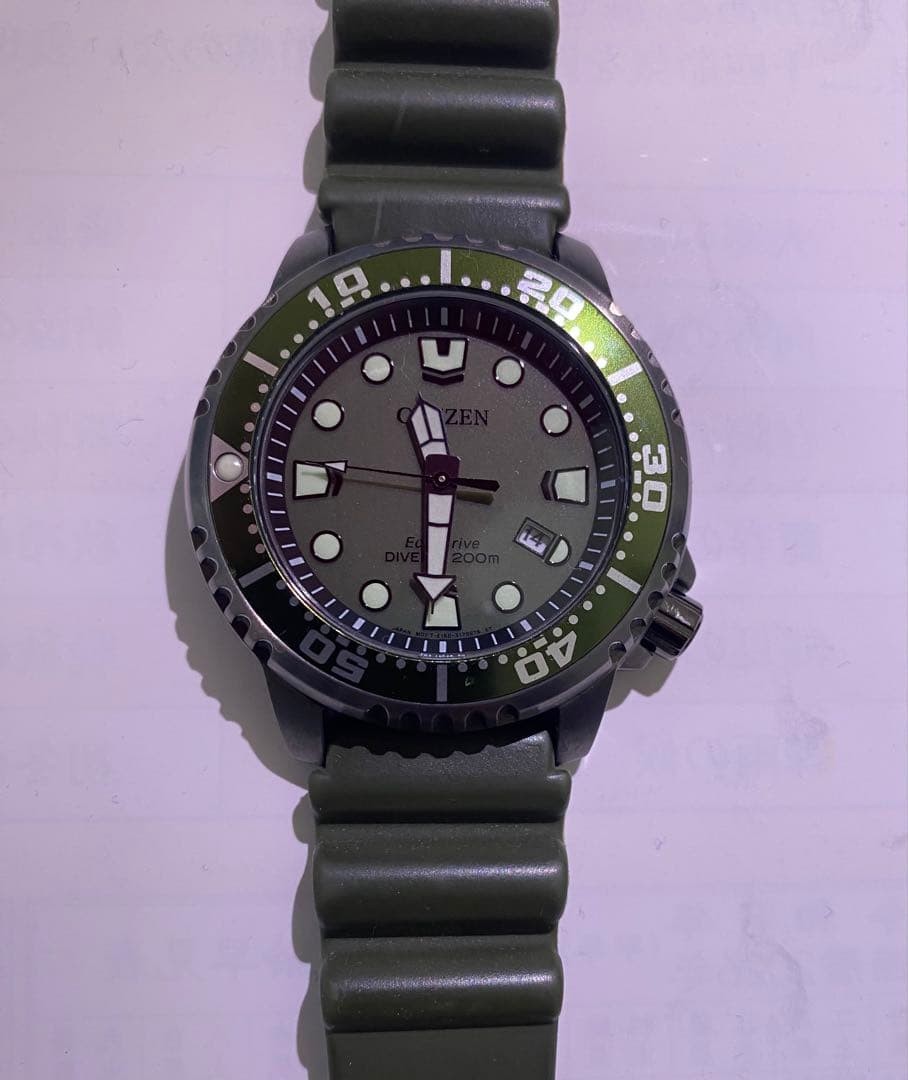 Olive Diver Green Japan ProMaster Watch Citizen Vintage Watch Eco-Drive - vintagewatches.pk