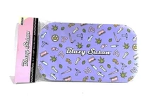 Blazy Susan Medium Rolling Tray w/Magnetic Lid/Cover Purple Icons Design