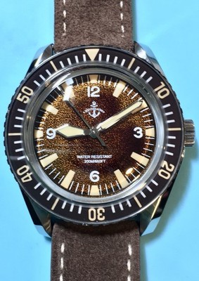 HRUODLAND RETRO SPARKLING BROWN DIAL SWISS C3 LUME AUTO SEIKO NH35 41MM SUEDE!