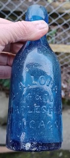 J A LOMAX CHICAGO ILLINOIS 7" COBALT BLUE BLOB TOP SODA BOTTLE