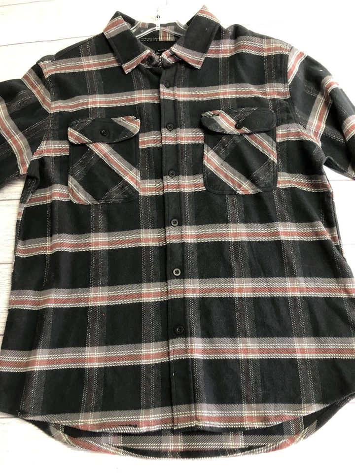 Brixton Bowery Stretch WR Flannel Shirt Mens Medium Black Plaid Crossover - Image 2 of 4