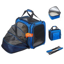 Large Expandable Cat Carrier w/ Litter Box for Car Travel - 17.3" Soft-Sided Pet