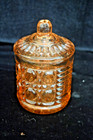 Vtg Selenium Indiana Glass Windsor Pink Peach Marmalade Jar with Lid — photo 4