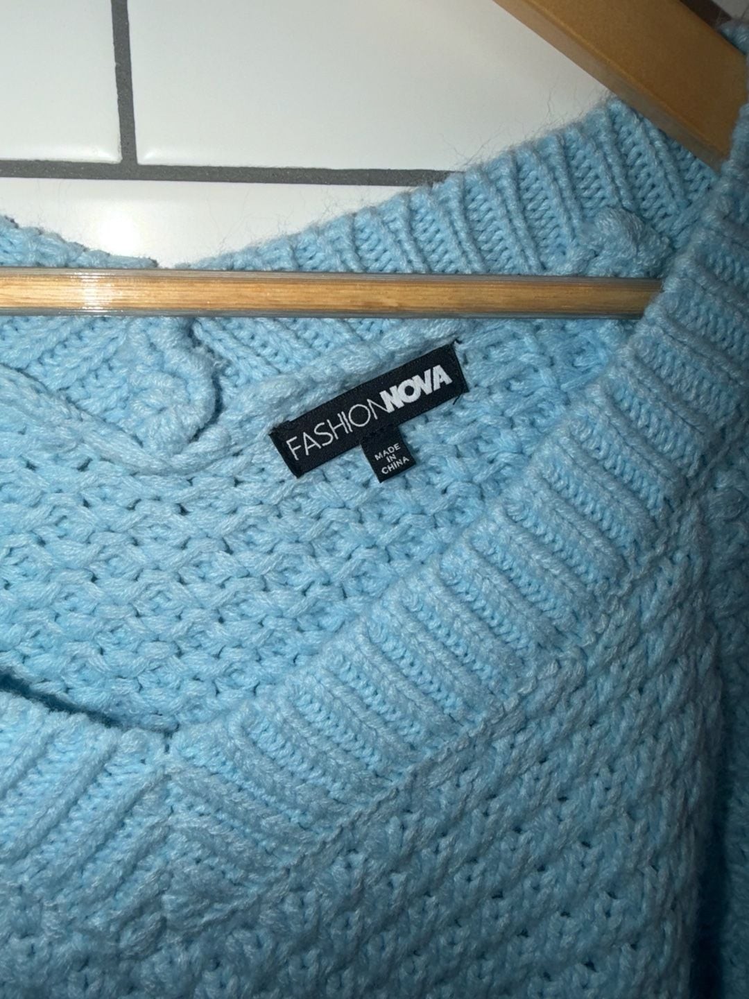 Fashion Nova I Adore You Baby Blue Chunky Knit V-Neck Sweater, photo 3