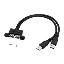 Dual USB 3.0 A Male to USB 3.0 Female Extension Screw Panel Mount Cable 30cm