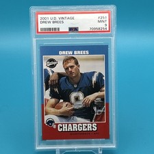 2001 Upper Deck Vintage Drew Brees Rookie Card RC #251 PSA 9 Mint U.D.. rookie card picture