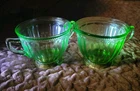 Vtg 1930s Federal Green Uranium Glass Ribbed With Rope Edge Creamer & Sugar Bowl