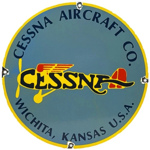 VINTAGE CESSNA AIRCRAFT CO PORCELAIN SIGN AIRPLANE HANGAR GAS STATION MOTOR OIL