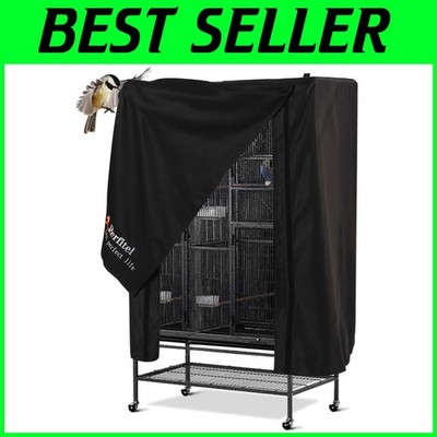 Universal Fit Black Bird Cage Cover - Blocks UV & Sunlight, Machine Washable