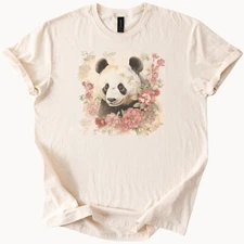 Panda Bear Floral Graphic T Shirt Watercolor Animal Art Nature Lover Tee