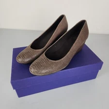 Stuart Weitzman Shoes Womens 7 Brown Sojourn Textured Wedge Heel Pumps NEW