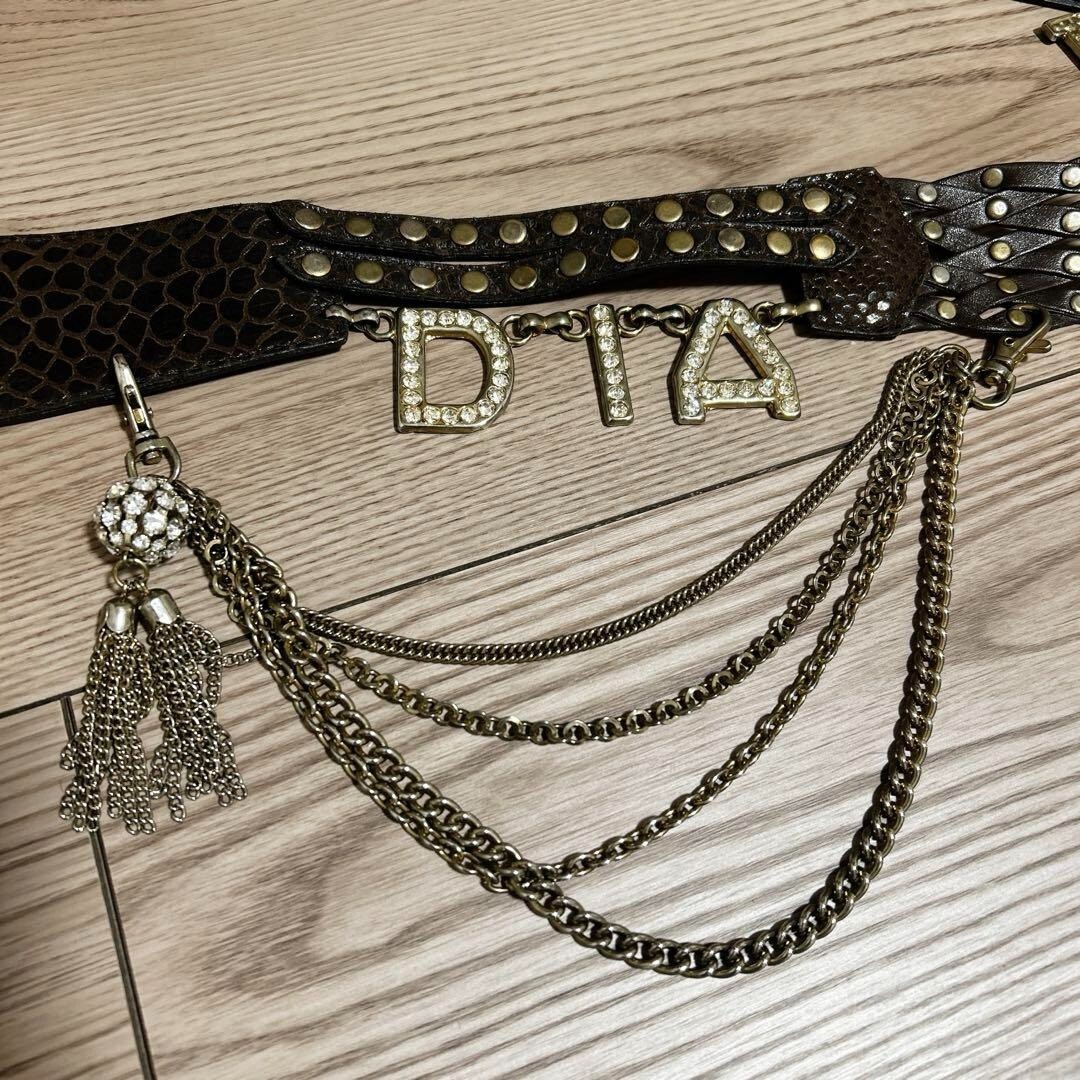DIA d.i.a. Belt Logo Star Stone Brown Silver Women's Fashion