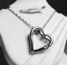 14K SolidWhite Gold Diamond Heart Pendant with Chain