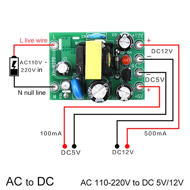 neu Mini-AC / DC-Wandler AC110V 220V auf DC 12V 0,2A + 5V