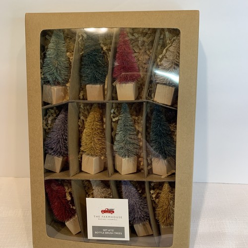 Rachel Ashwell Farmhouse Shabby Chic 12 Bottle Brush Trees Mustard Green Berry - Picture 2 of 3