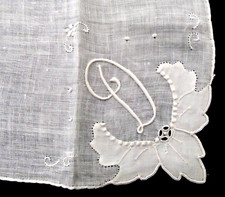Vintage NEW Madeira Embroidered Cotton Linen Hankie Handkerchief Monogram D