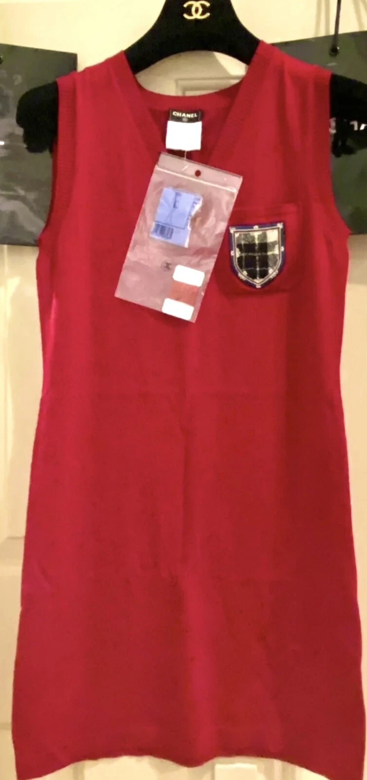 Abito Maglione Patch Crest Rosso Chanel Vintage 2013 Nuovo Tag 34 36 38 2 4 6 Top S M