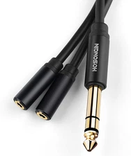 HOSONGIN 1/4 Inch TRS to Dual 3.5Mm Female Y Cable, 1.5Ft, Black Copper Wire & G