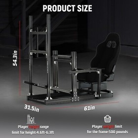 Dardoo Racing Simulator Cockpit 4080 Aluminum With TV Stand Black Seat Logitech