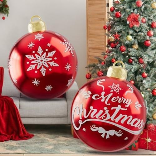 2PCS PVC Christmas Inflatable Ball 24 Inch Giant Inflatable Christmas Ball, 