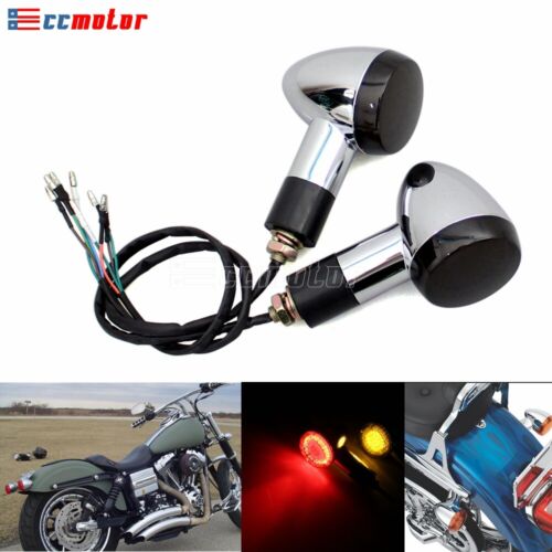 Chrome Mini Bullet Motorcycle Turn Signals Blinker Indicator LED Amber/Red Lamp - Picture 2 of 12