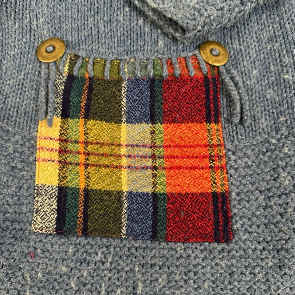 Cárdigan Mandal Bay Mezcla Lana Suéter Abotonado Azul Con Cuello A Cuadros Grande Foto 2 de 4