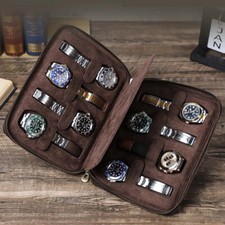 Genuine Leather Portable 8 Slots Watch Cases Zipper Organizer Travel Display Box