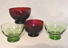 Vintage Sherbet / Dessert Cups 2 Anchor Hocking ROYAL RUBY RED & 2 Green Swirl