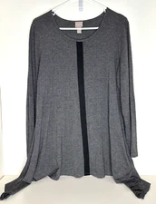 Chico's Women's 2 Large L Gray Black Tunic Top Stretchy Round neck Long Sleeves