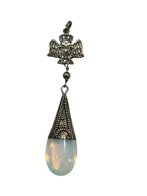 Sterling Silver 925 Owl Boho Opalite Bohemian Pendant Charm Necklace Unique