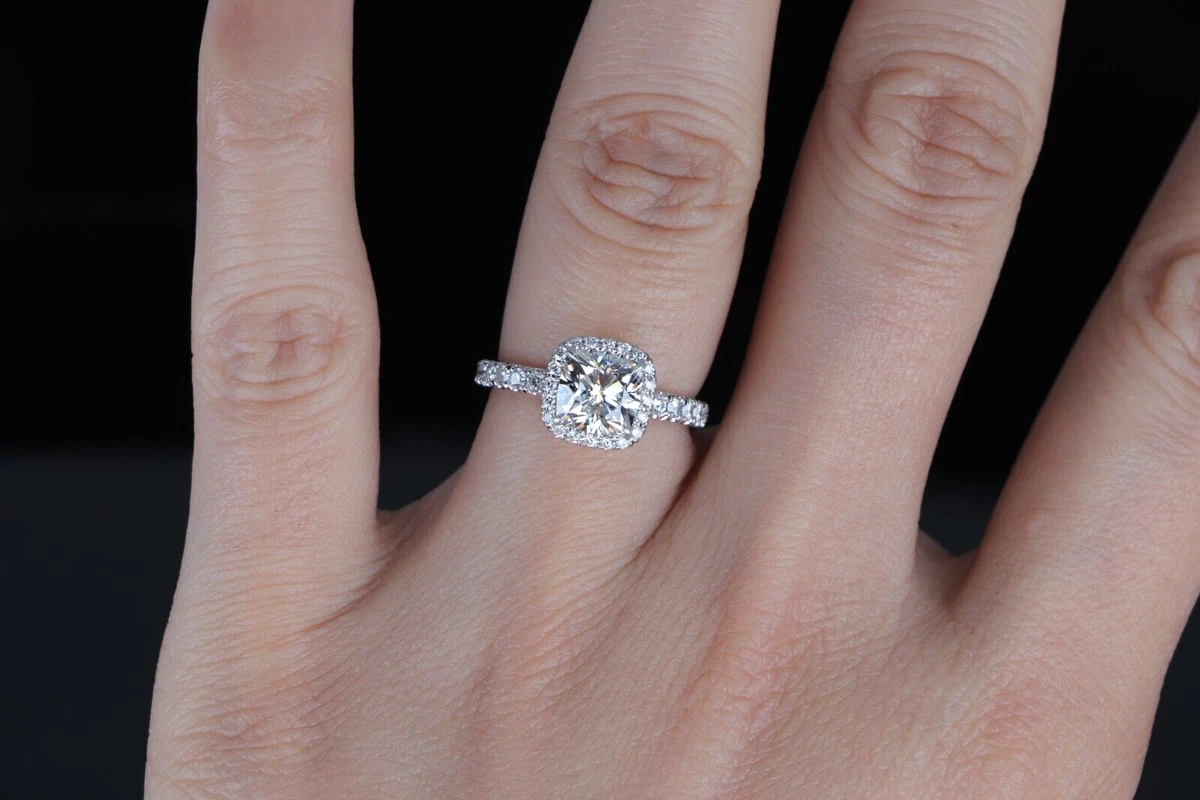David Yurman Platinum GIA 1.25ct Cushion Diamond Halo Engagement